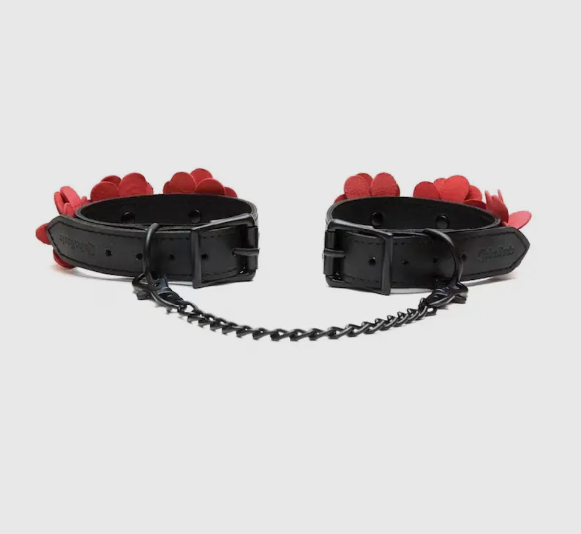 Fußfesseln mit Blumenmuster aus Leder in Schwarz und Rot