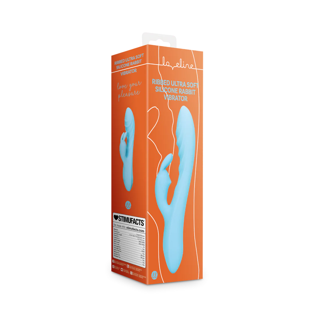 Loveline Gerippter ultraweicher Silikon-Kaninchen-Vibrator - Glacial Blue