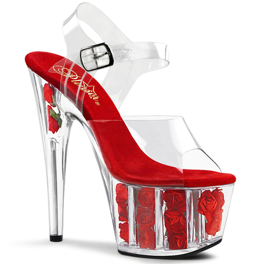 Pleaser ADORE – Rot/Clear mit Blumen-Plateau