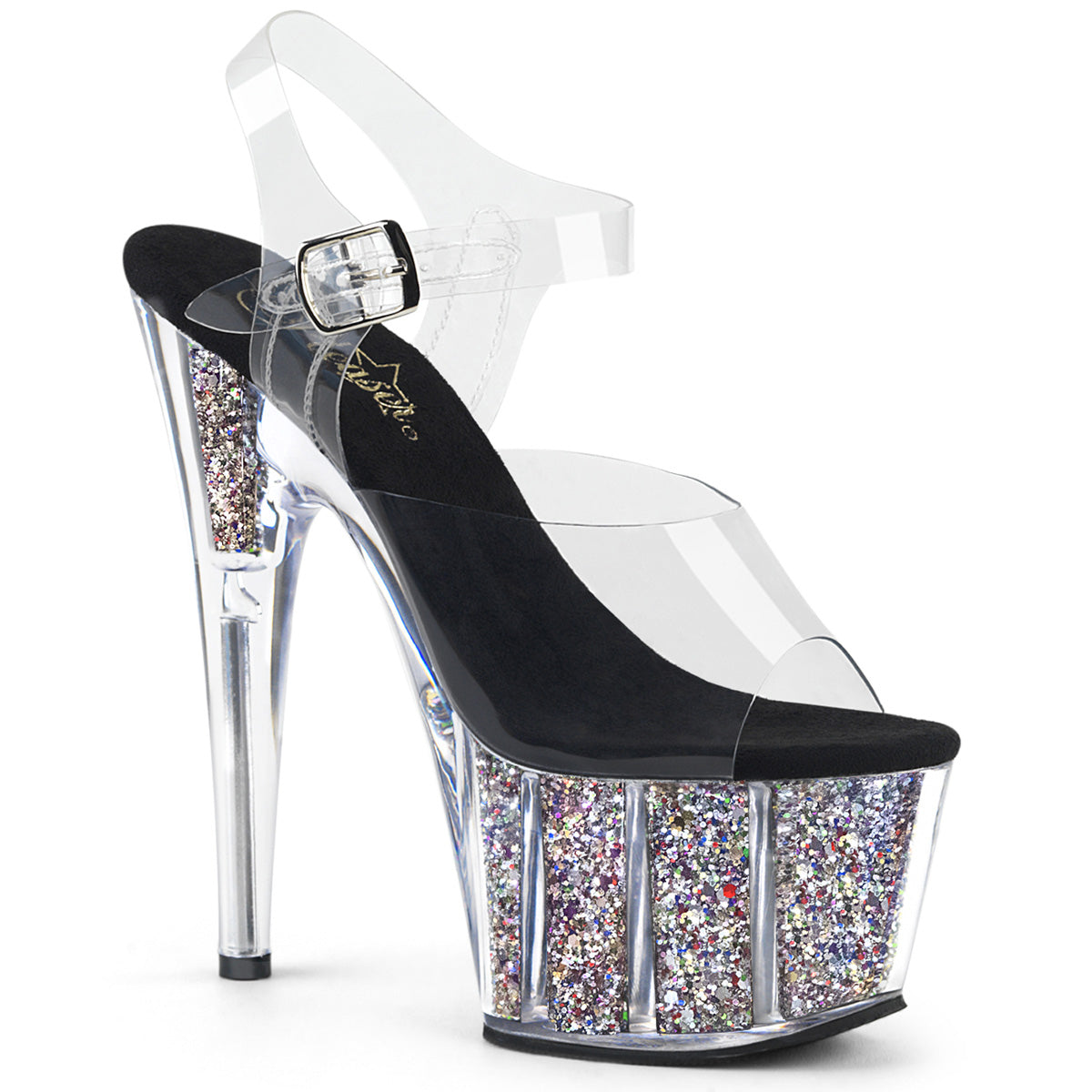 Pleaser ADORE – Schwarz/Clear mit Glitzer-Plateau