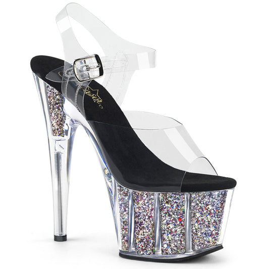 Pleaser ADORE – Schwarz/Clear mit Glitzer-Plateau